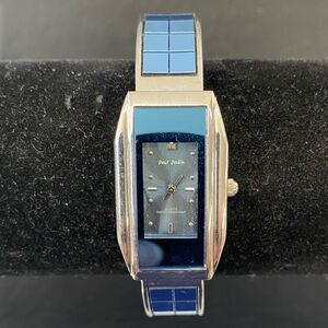 Paul Jardin Women’s Quartz Bangle/Cuff Wristwatch Blue Dial & Silver Tone Finish
